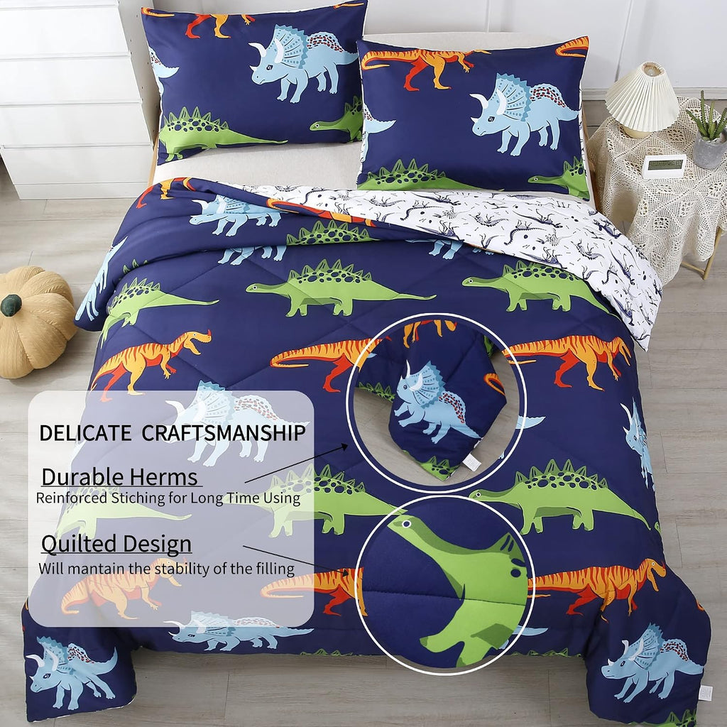 Twin Dinosaur Comforter Set 3Pcs Cartoon Bedding Set for Kids Boys - Set of 3