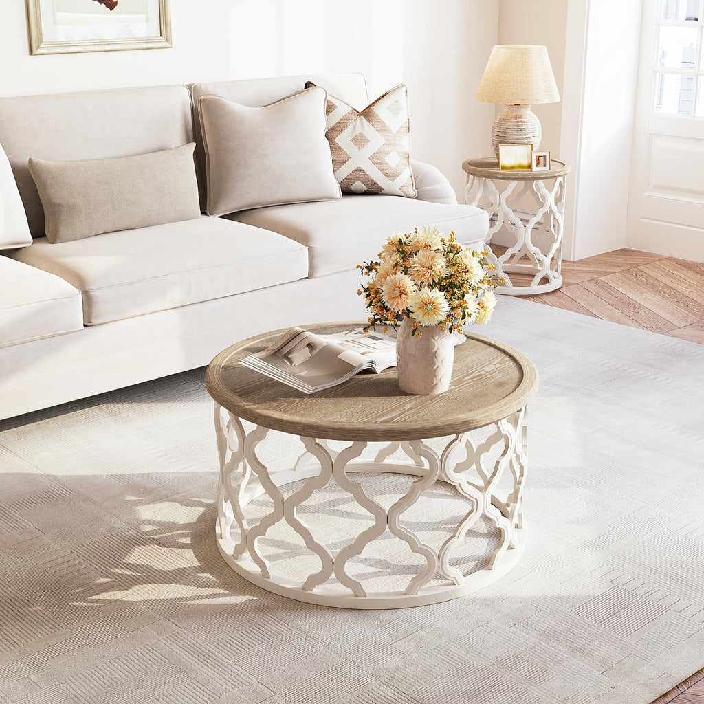 Farmhouse Coffee Table, French Country Tray Round Coffee Table