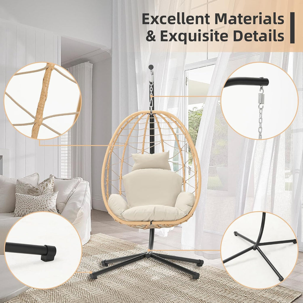 Egg Chair with Stand, Swing Chair Hanging Chair Nest Basket, UV Resistant Removable & Washable Cushions,350LBS