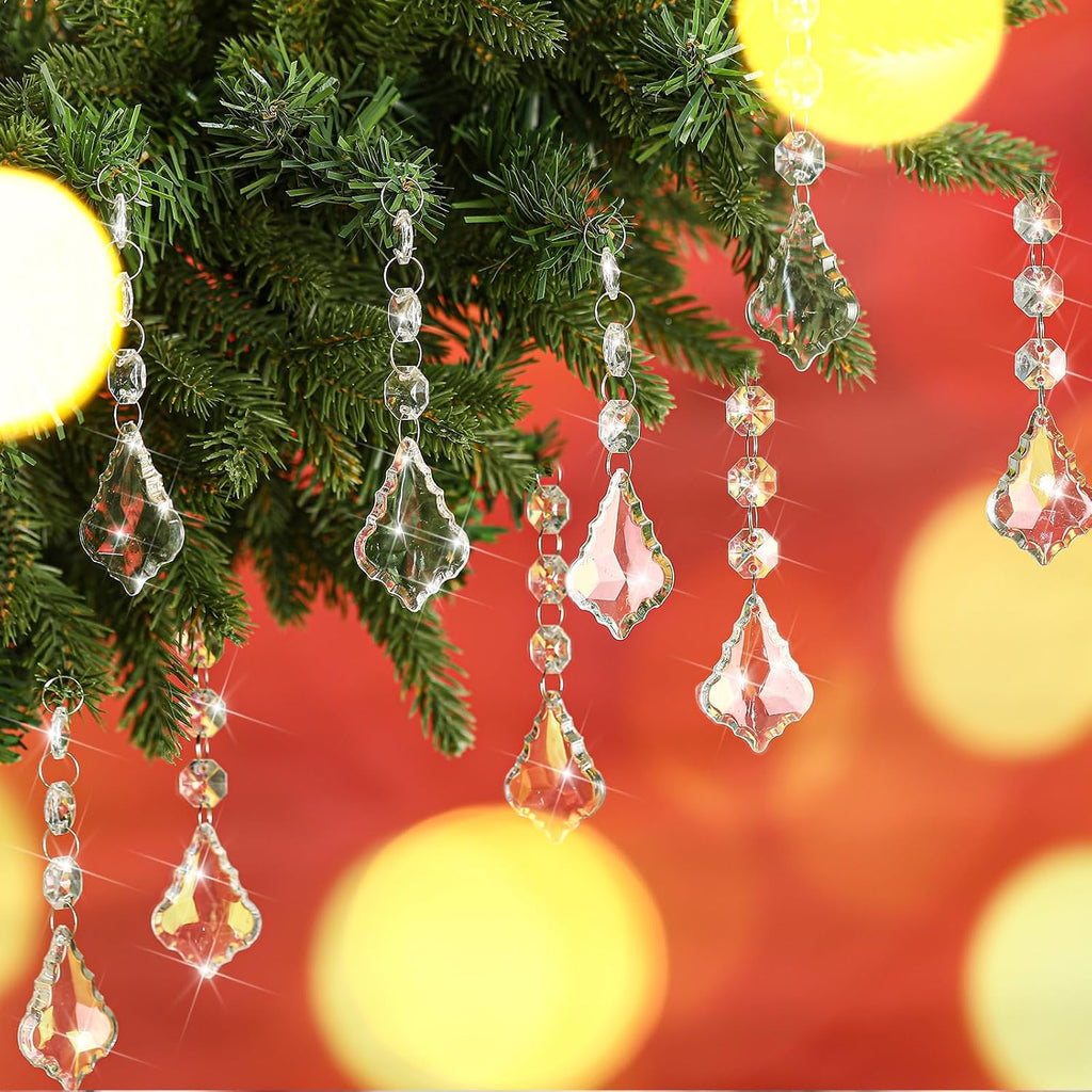 100 Pcs Hanging Crystals for Centerpieces Acrylic Chandelier Garland Beads Strands Prism Decorations Clear Teardrop