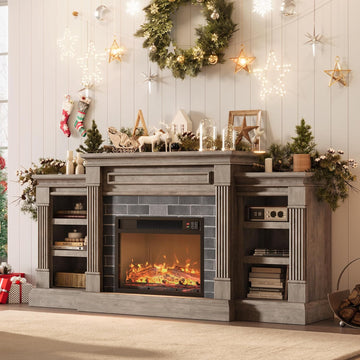 71 Inch Electric Fireplace with Matal, Fireplace TV Stand for TV Up to 80"