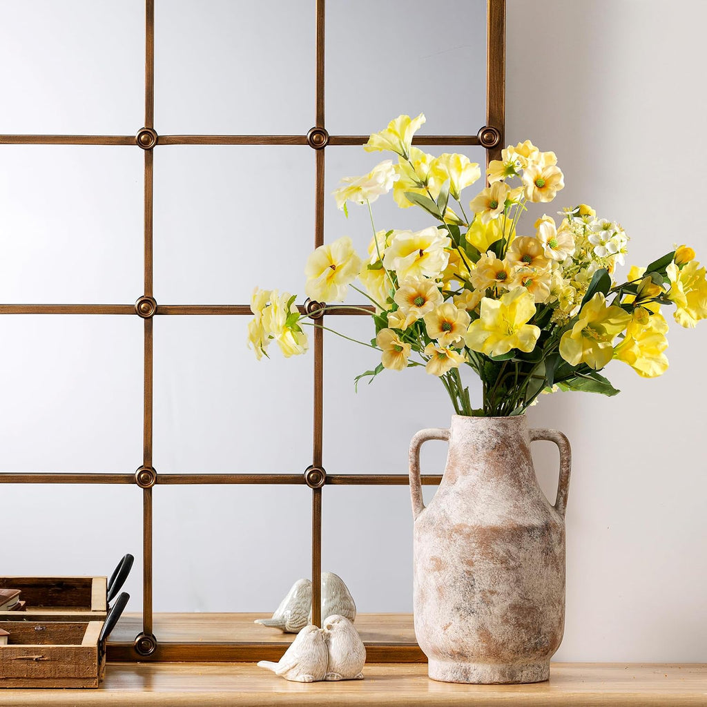 Ceramic Flower Vase with Handles, 11 inch Tall Vase