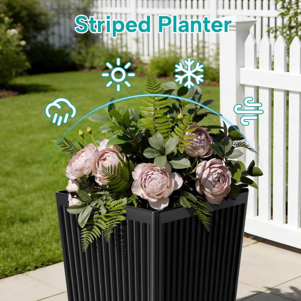 Tapered Tall Planters for Outdoor Plants 2 Pack- 23.6 Inch Square Indoor Flower Pots with Drainage Holes and