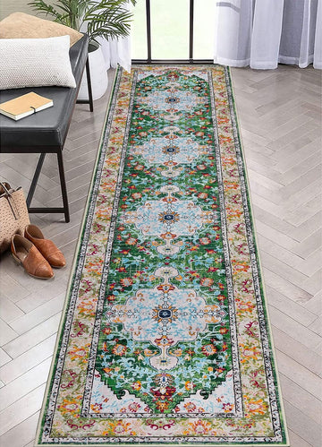 2'x10' Boho Hallway Runner Rug Non Slip Washable Runners,Green