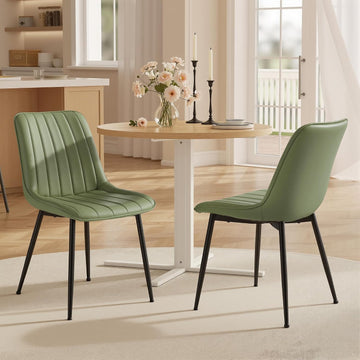 Dining Chairs Set of 2, Upholstered Kitchen Chairs, Synthetic Leather, Max. Load 264 lb, Steel Legs, Curved Backrest