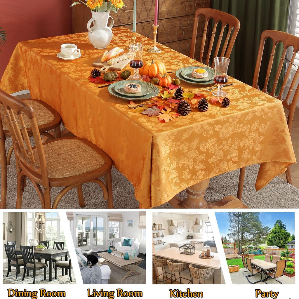 Fall Jacquard Tablecloth Rectangular 60 x 84 Inch, Amber