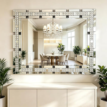 Crystal Decorative Wall Mirror , 36 X 24 Inches Large Mirror for Wall Decor with Beveled Edge, Rectangle Elegant Wall