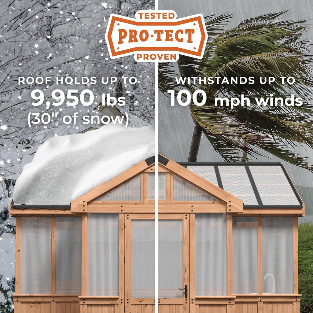 Discovery Savannah Chalet-Style 14.5' x 12' Cedar and Polycarbonate Walk-In Greenhouse Kit with Sink, Exhaust Fans