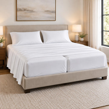 100% Egyptian Cotton Split King Sheets Sets for Adjustable Bed - Luxury 1200 Series Split King Sheets (5 PC, White)