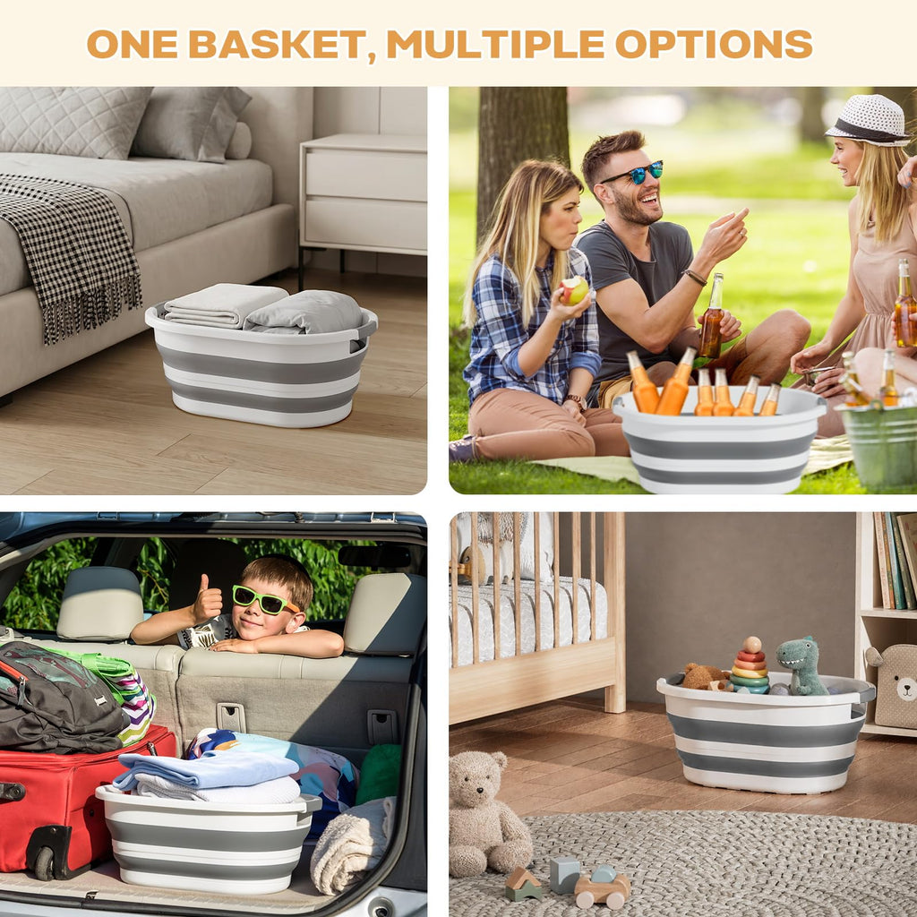 30L (8Gallon) Collapsible Laundry Basket Plastic (Gray, 2 Pack)