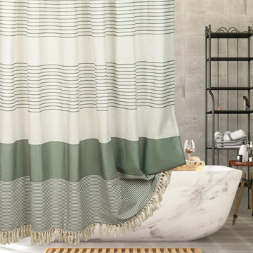 Green Linen Look Shower Curtain - Rustic Boho Farmhouse Style Decor, Waterproof & Wrinkle-Resistant Fabric, 72"x72"