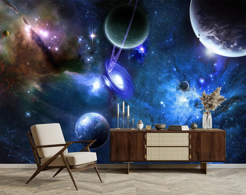 Galaxy Planet Wallpaper Mural Peel and Stick for Ceiling 82"x57" | Nebula Self Adhesive Wall Murals for Kids Room