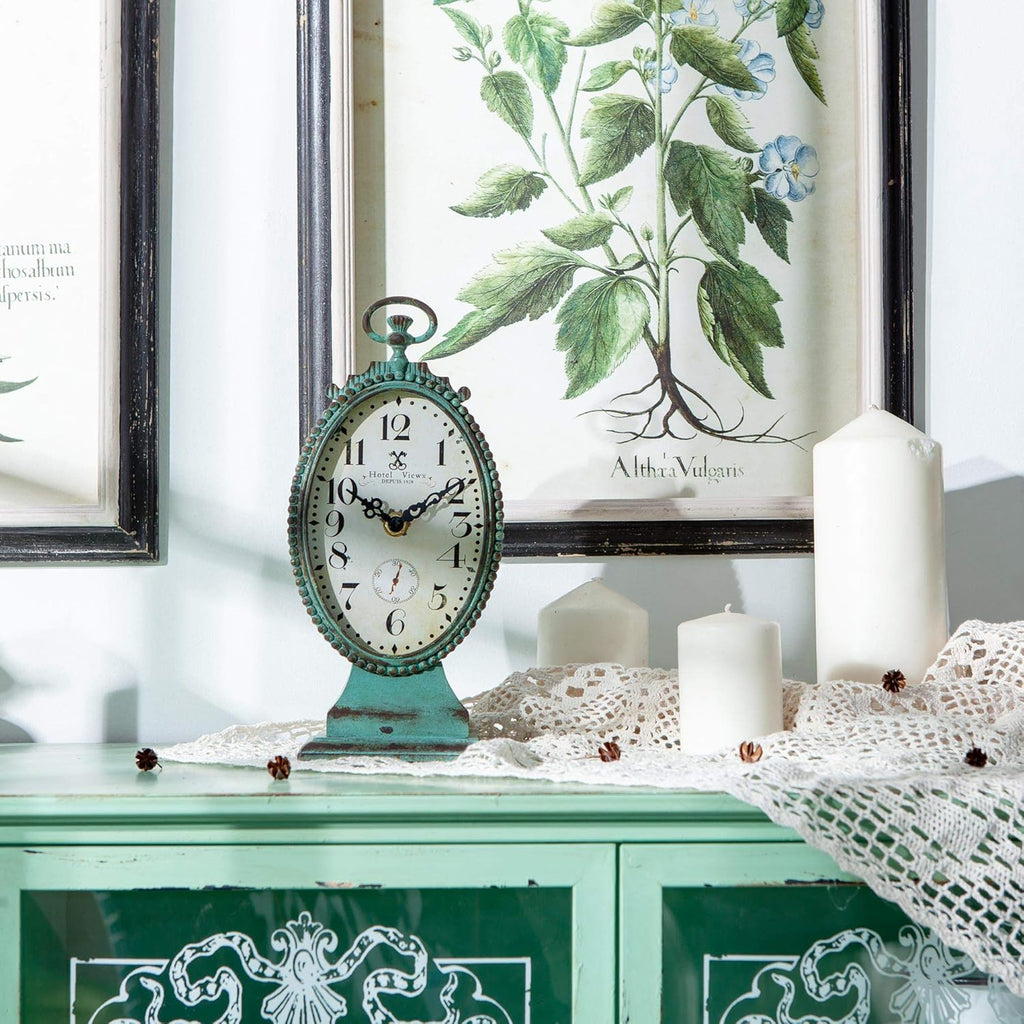 Vintage Table Clock - Battery Operated Rustic Distressed Style - Shabby Chic Home Decor for Fireplace Mantel, Shelf, Desktop, Countertop...