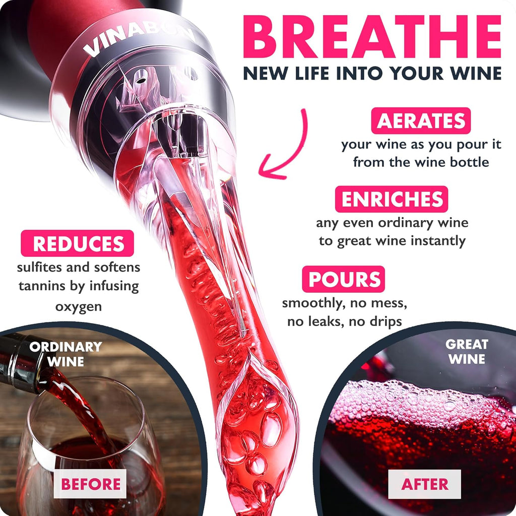 Wine Aerator Pourer Spout - Updated 2026 Professional Wine Aerator for Superior Flavor, Enhanced Bouquet & Rich