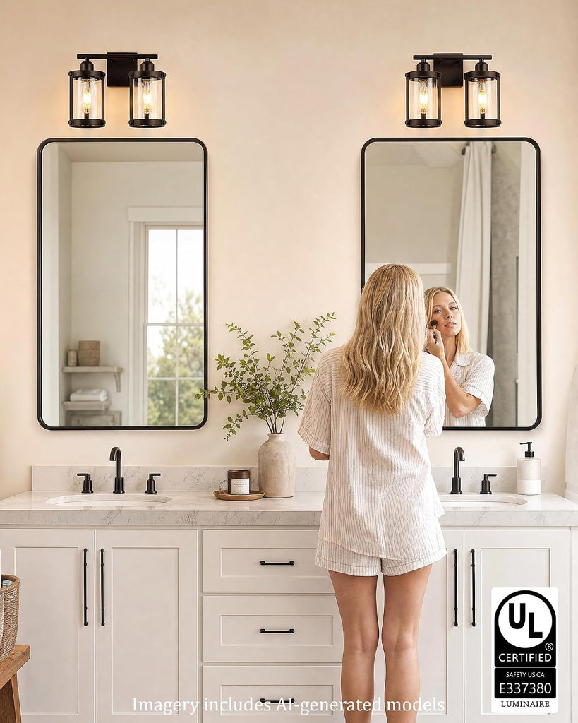 2-Light Oil Rubbed Bronze Bathroom Light Fixtures, 13.8 Inch Modern Bathroom Vanity Lighting Fixtures Over Mirror