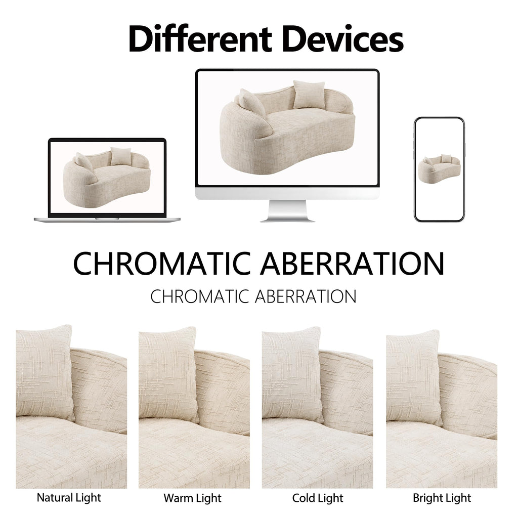 Modern 66" Curved Loveseat, Chenille Fabric, Deep Seat, Boneless