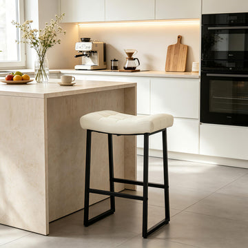 Black and White Counter Height Bar Stool Island Modern Backless Barstool with Upholstered Faux Leather Seat and Metal