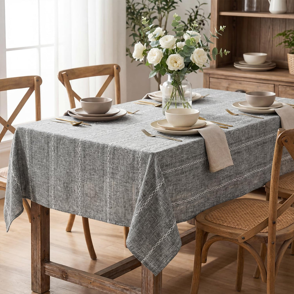 Grey Rectangular Tablecloth, 60×140 Inch, Farmhouse Decor