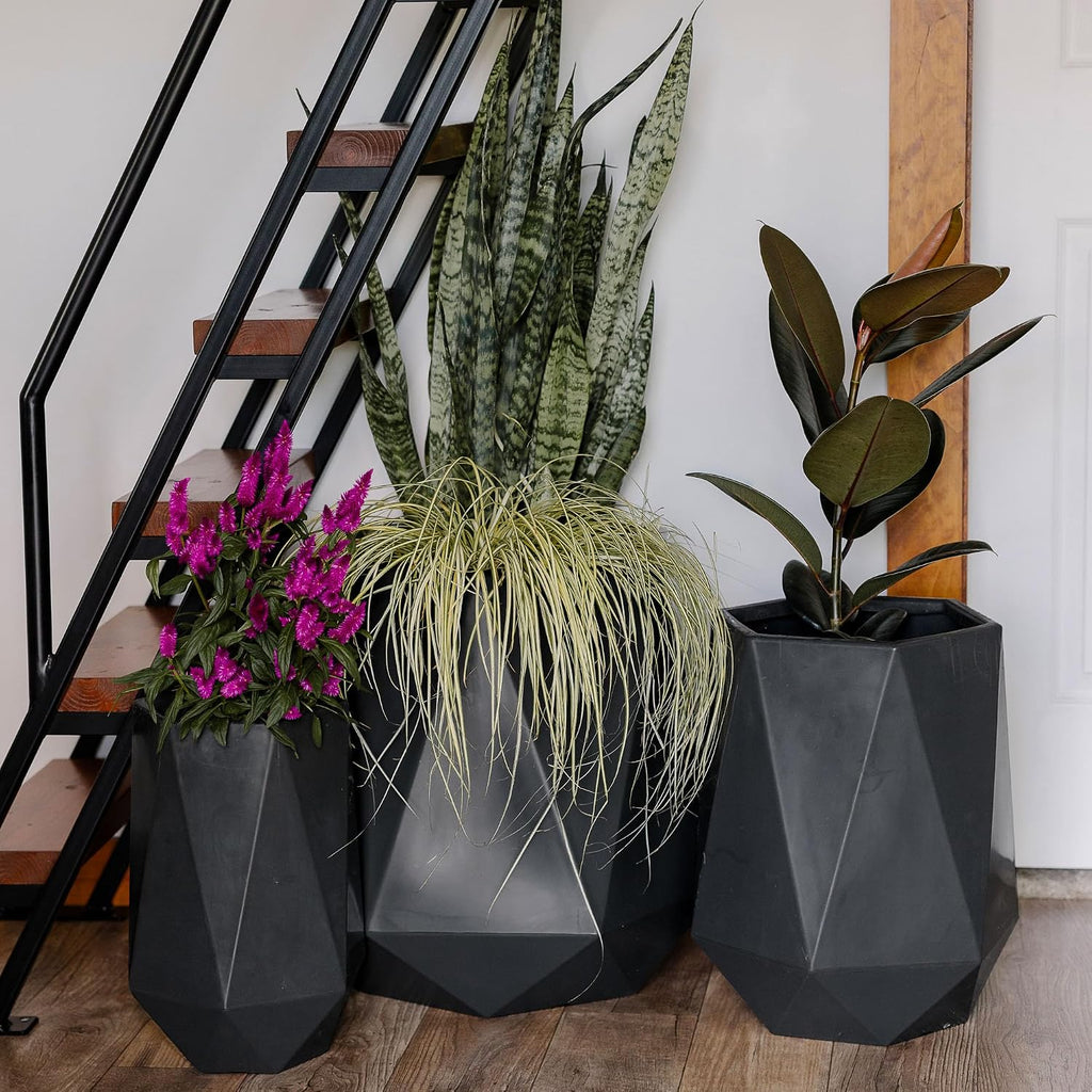 Large Planters for Outdoor Plants - Set of 3, 15.5/18/20 Inches Outdoor Planters for Porch - Tall Planter for Outdoor