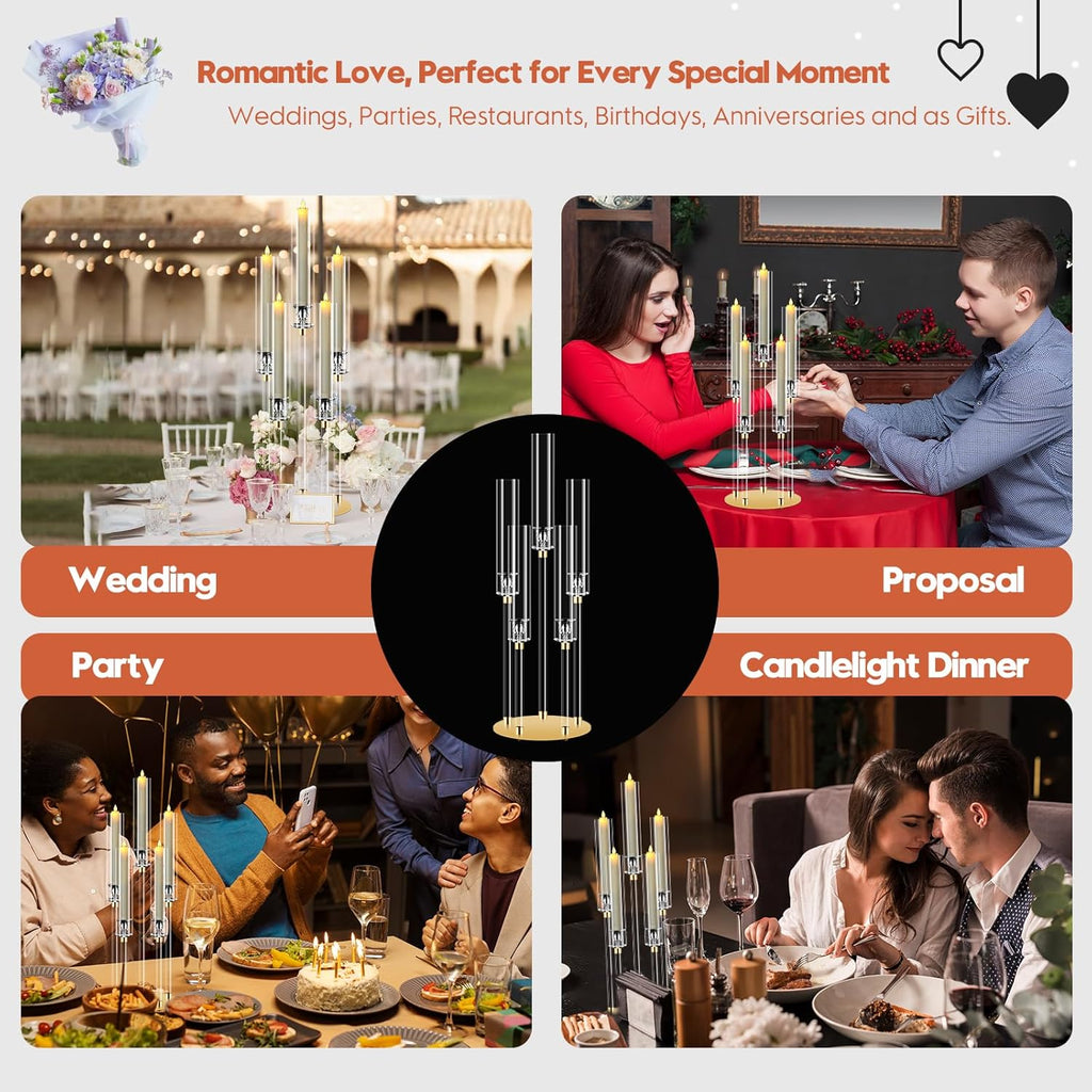 2 Sets 5 Arm Acrylic Candle Holder, Mjkeomo 26'' Tall Candelabra Centerpieces for Tables Clear Candlesticks Holder
