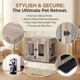Wooden Dog Crate Furniture - Wire Mesh Door Decorative Dog Kennel End Table for Puppies, Cats, Rabbits