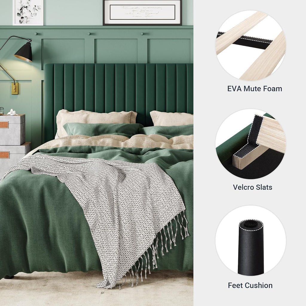Queen Bed Frame, Velvet Upholstered Platform Bed with Adjustable Vertical Channel Tufted Headboard