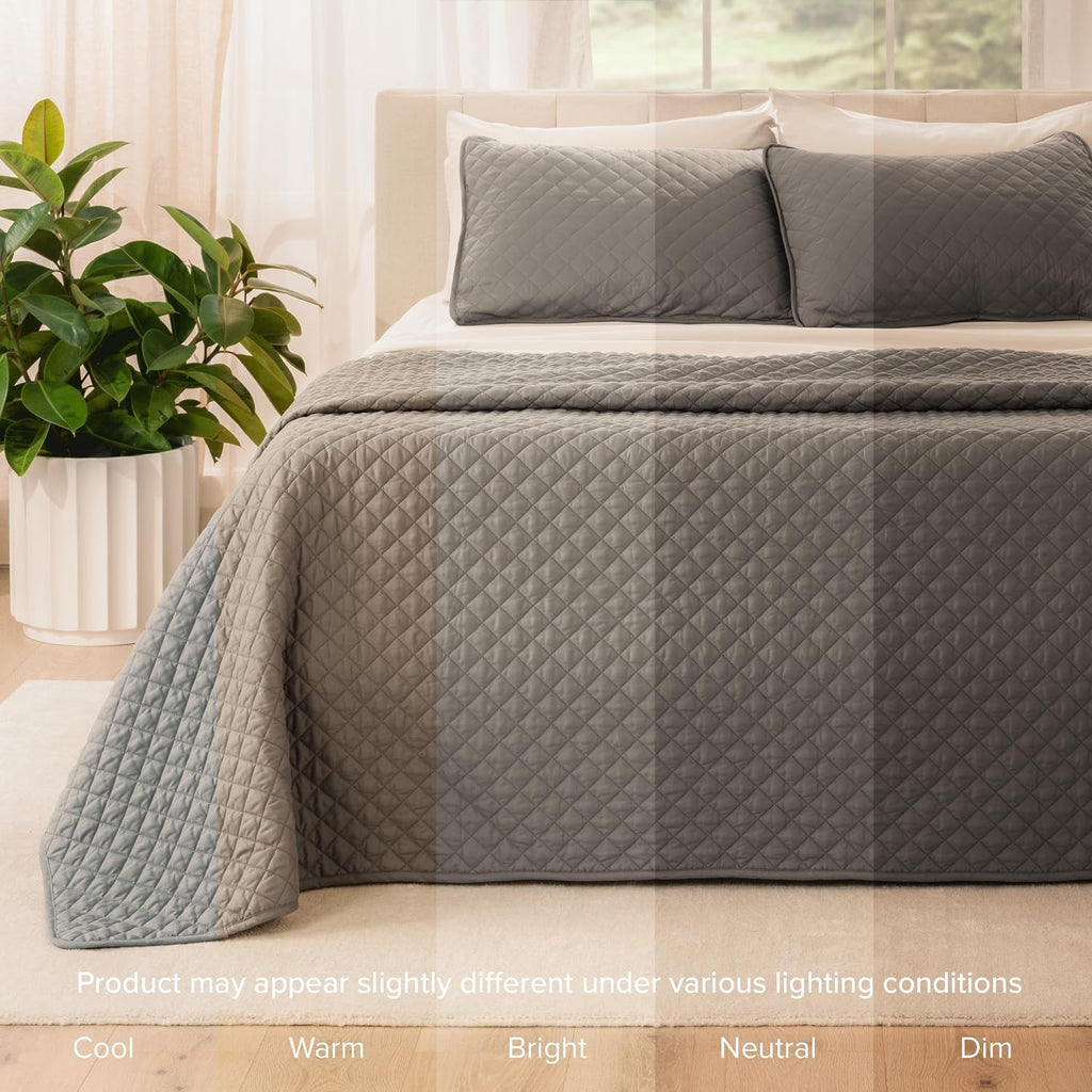 Coverlet Set - Lightweight Bed Decor - Comforter Alternative - All-Season Quilted Bedspread (Grey)