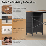 63 Inch L Shaped Desk with Fabric Drawers, Computer Office Desk with Power Outlets and USB-C Port