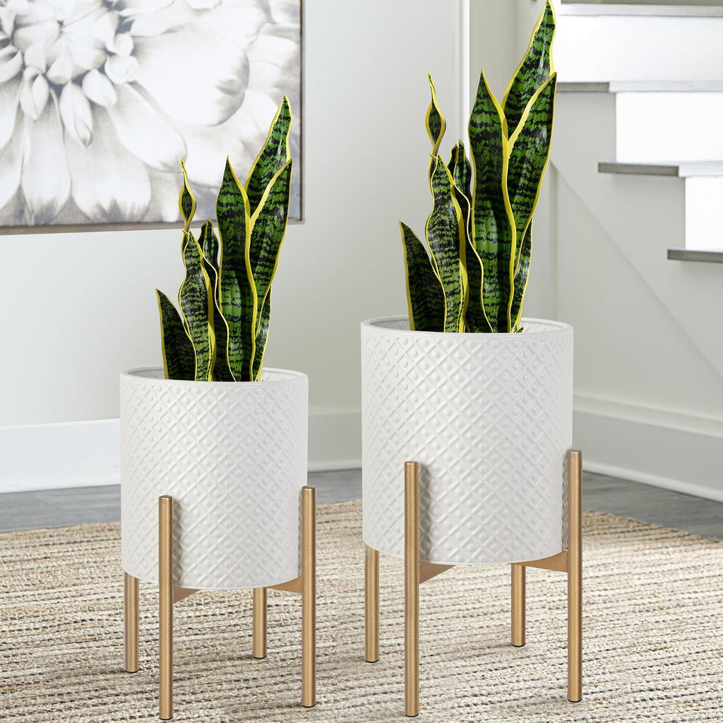 Planters for Indoor Plants Set of 2 Modern Metal Planter with Stand | Outdoor Decorative Planter Pots , Garden