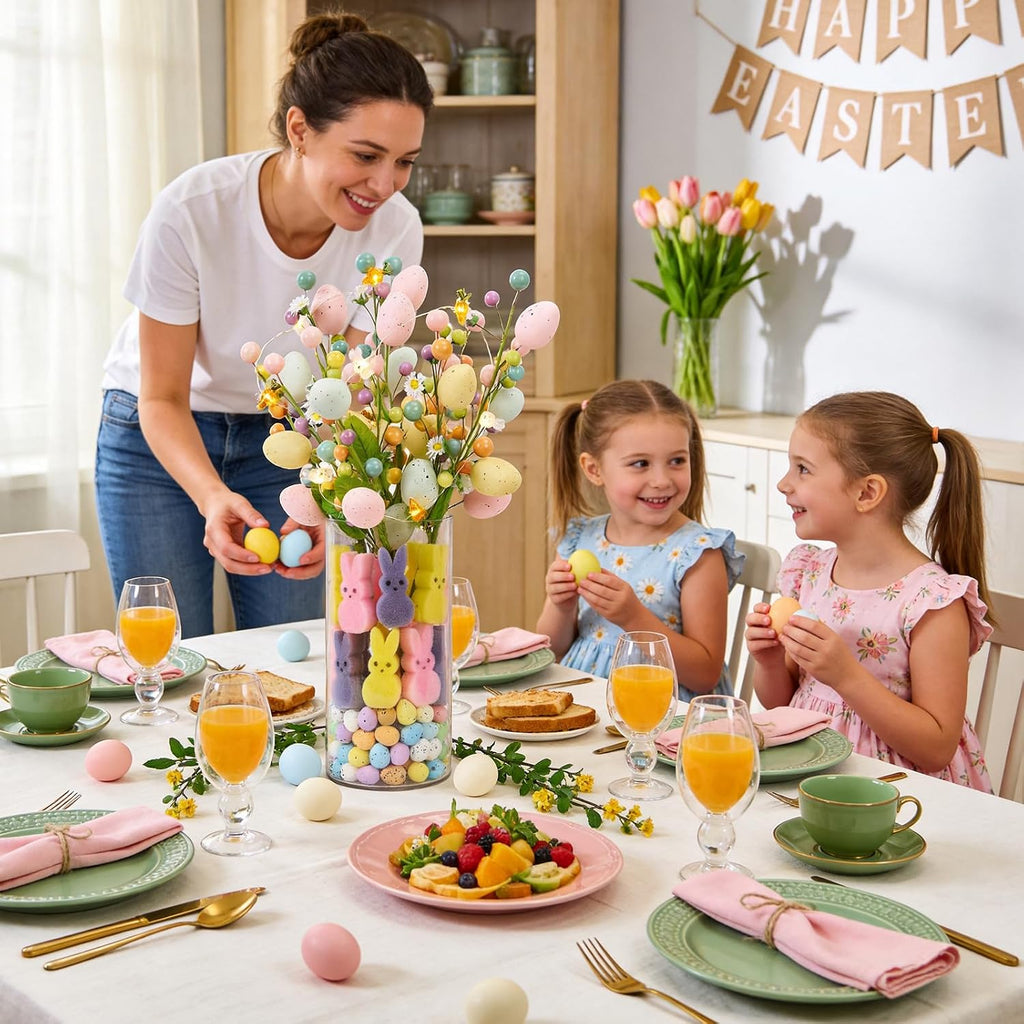 Artificial Easter Berry Picks Branches with Vase, Easter Egg, Bunny, Easter Table Decor, Spring Flowers Picks - Set of 3