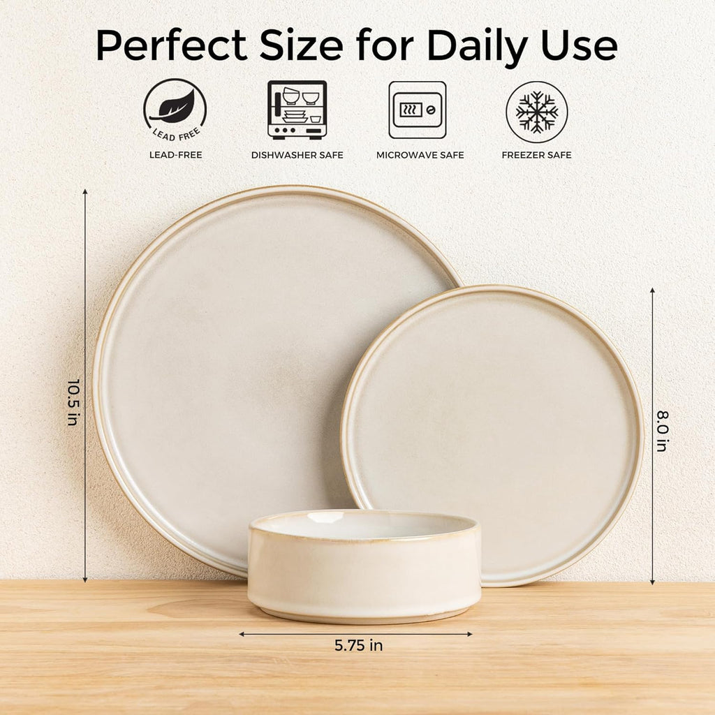 Ceramic Dinnerware Sets, Handmade Reactive Glaze Stoneware Plates and Bowls Sets,Highly Chip and Crack Resistant |