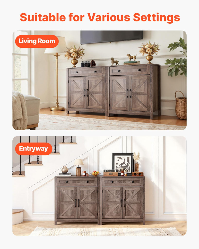 Buffet Cabinet, Farmhouse Sideboard Cabinet with Drawer, 30" Coffee Bar Cabinet with Adjustable Shelves & 2 Barn