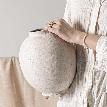 Large White Ceramic Vase - 9.8 Inch Rustic Farmhouse Flower Vase