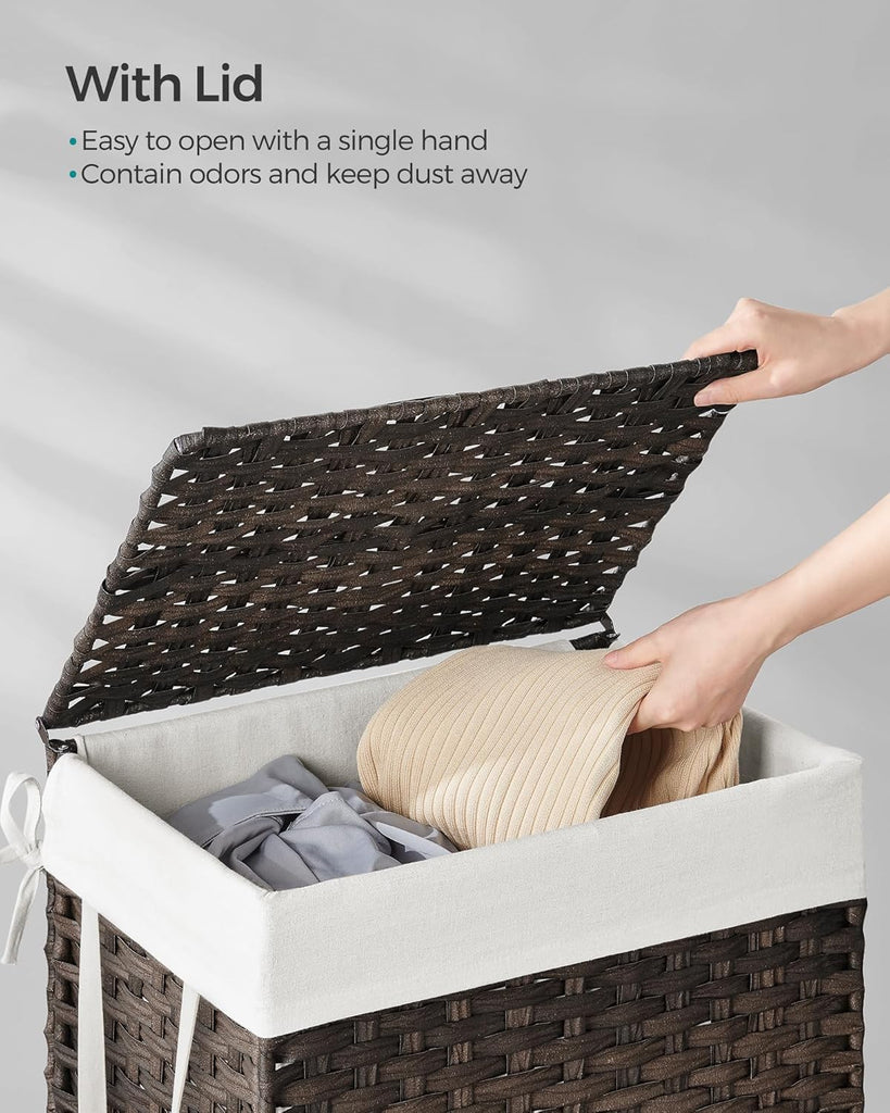 Laundry Hamper with Lid, 23.8 Gallon (90 L) Synthetic Rattan Clothes Laundry Basket with Lid and Handles, Foldable