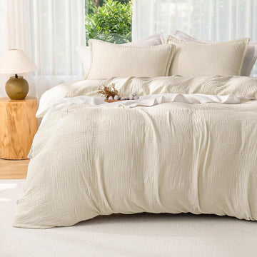 Cotton Muslin Duvet Cover, 3-Layer Soft Lightweight & Breathable Textured Gauze, Skin-Friendly Minimalist