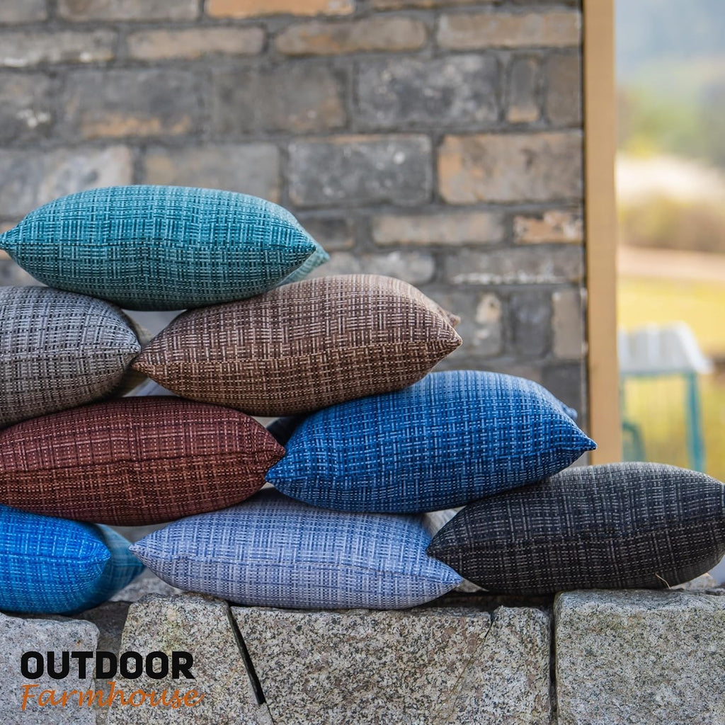 Farmhouse Outdoor Waterproof Throw Pillow Covers Pack of 2, 18x18 Inch Decorative Garden Cushion Covers, Solid Accent