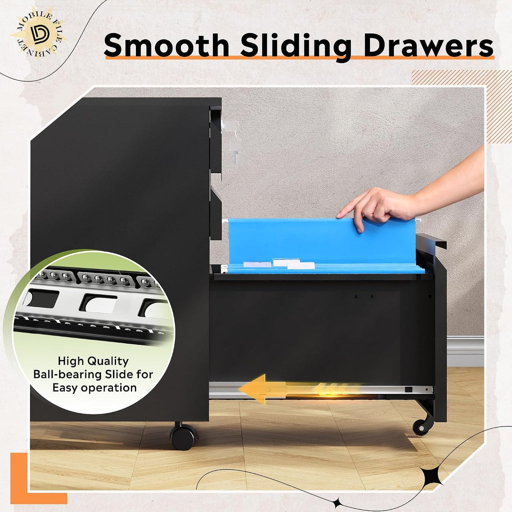 3 Drawer Mobile File Cabinet with Lock, Required Assembly | Under Desk Metal Filing Cabinet , Fits Legal/Letter/A4
