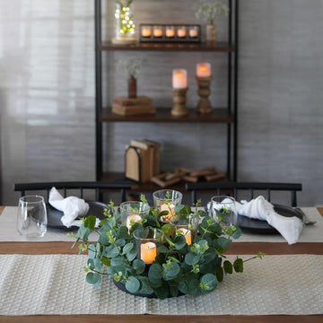 Decorative Black Metal Tealight Votive Candleholder with Faux Florals | Centerpiece, 7.87" H