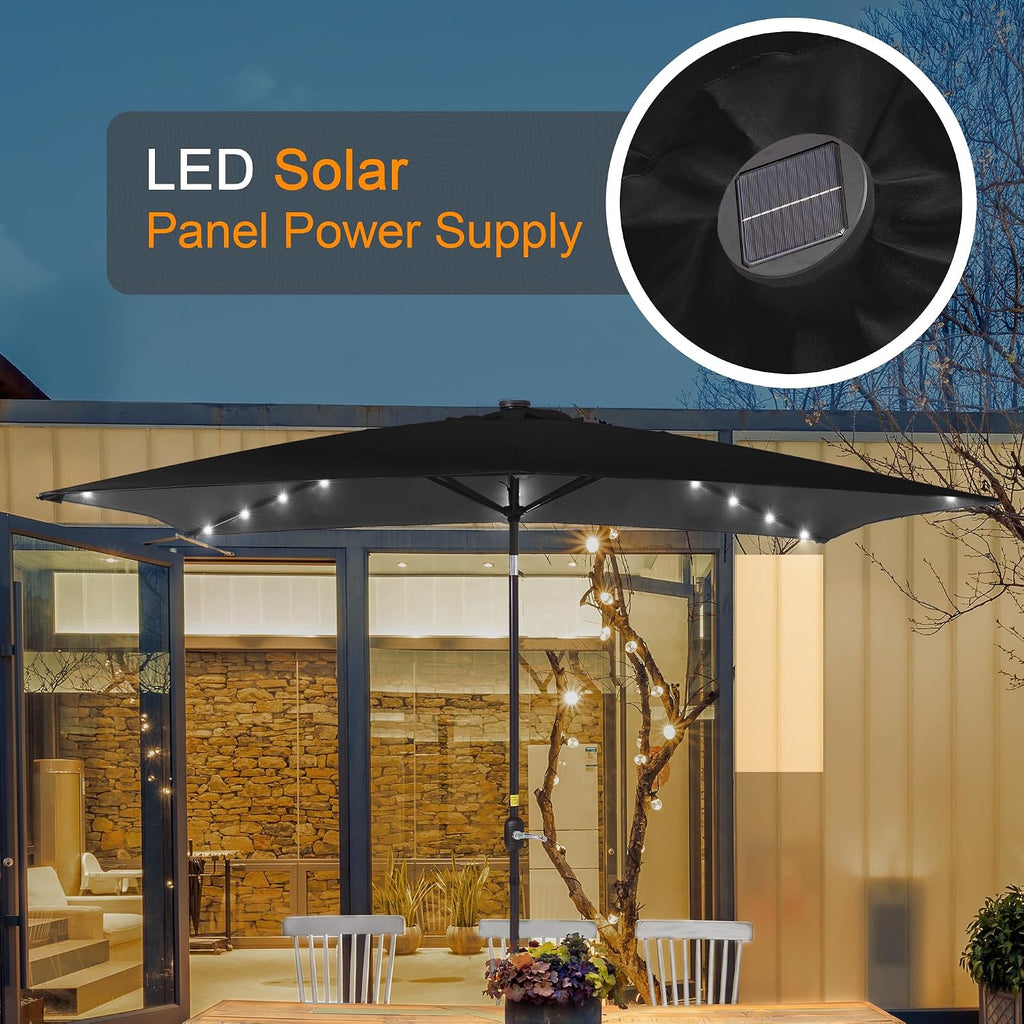 Rectangle Patio Umbrella with Solar Lights