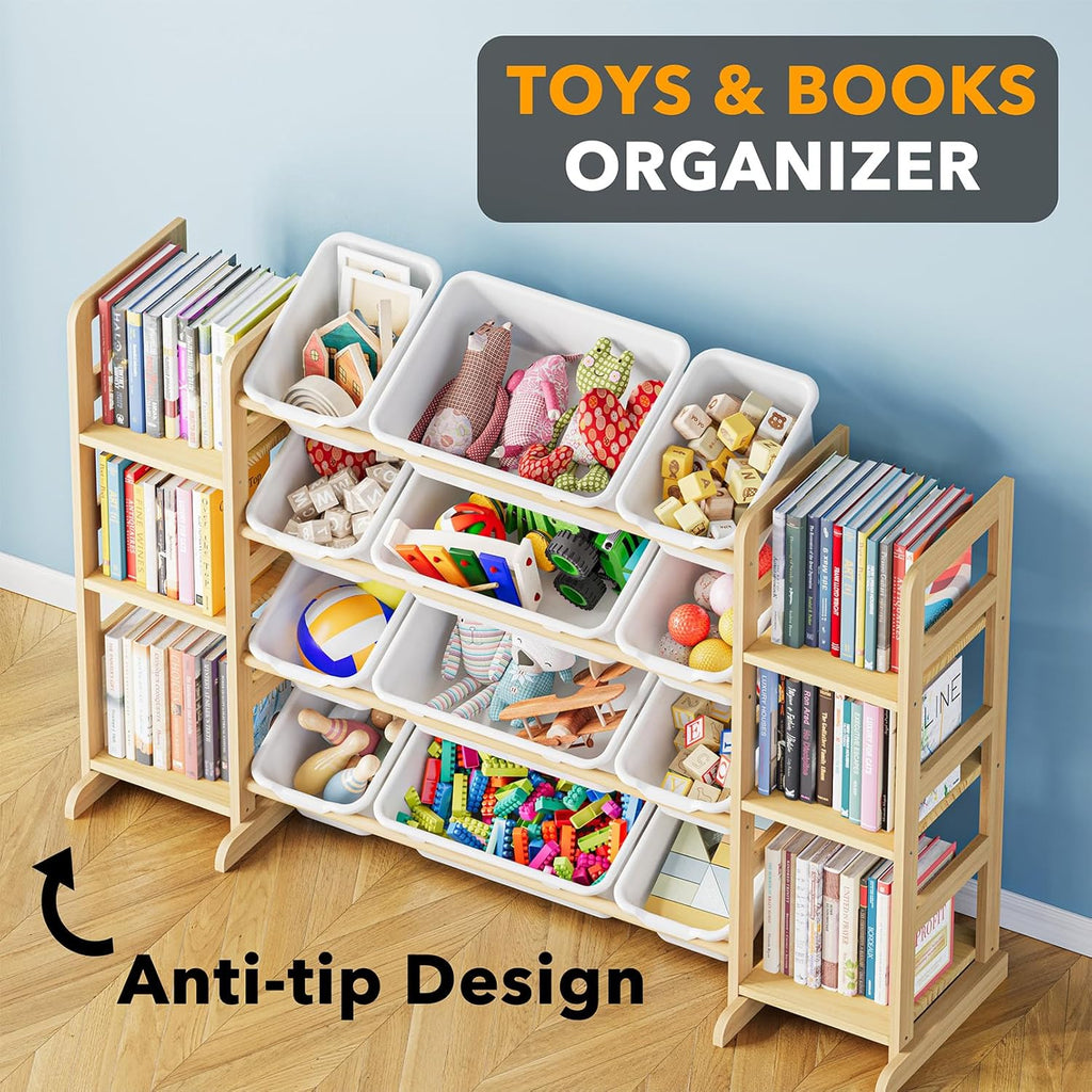 Toy Storage Organizer with 6 Shelves and 12 Bins, Bookshelf/Bookcase, Kids Bin Shelf, Toys Box Organization & Room