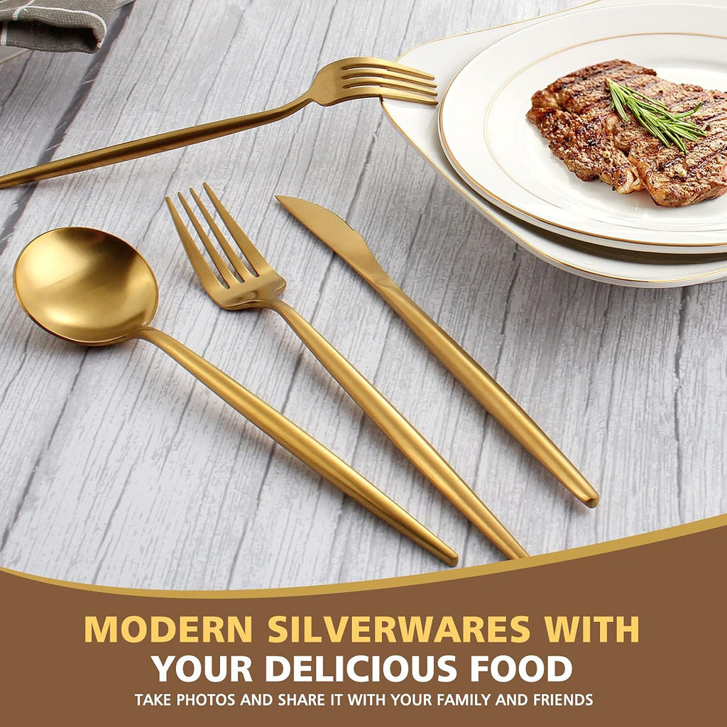 Matte Gold Silverware Set, 40-Piece Stainless Steel Flatware Cutlery Set Service for 8