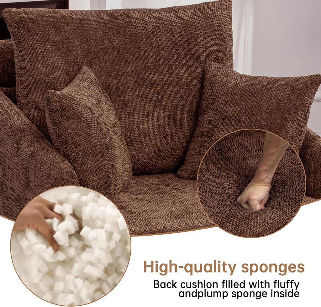 Modern Swivel Lounge Chair and Ottoman — Brown Chenille