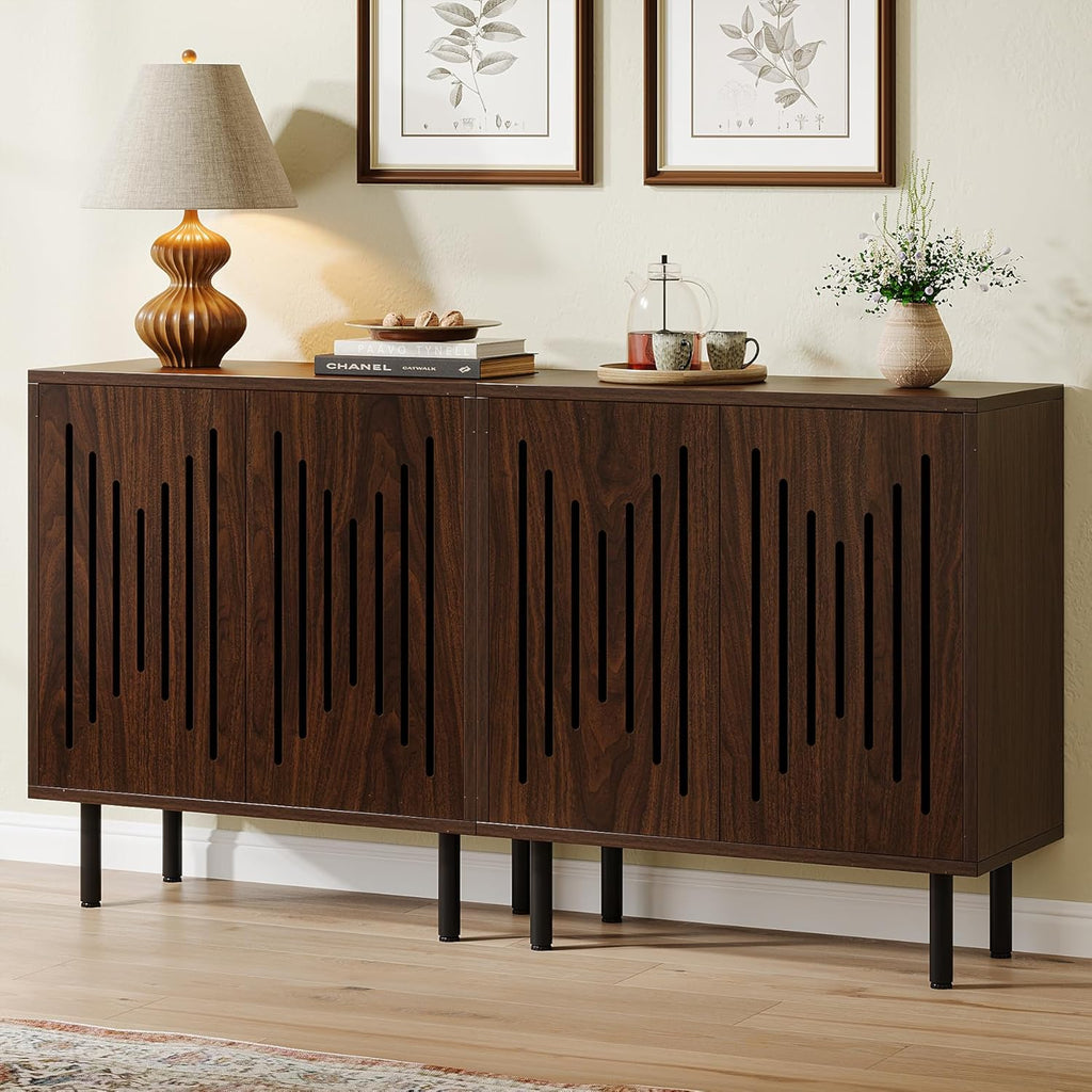 Set of 2 Sideboard Buffet with Storage, 59" Buffet Sideboard Cabinet with Adjustable Shelves