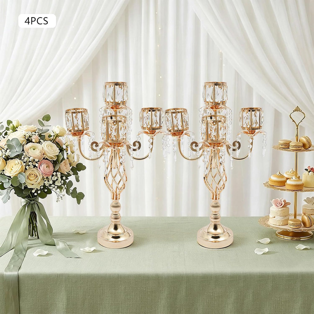 23.2'' Elegant Chic 5 Arm Crystal Candelabra Table Decoration Candle Holder | Luxury 5 Arm Crystal Candle Holder with
