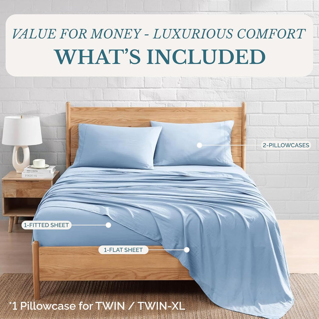 Bed Sheets Set, Soft & Breathable Bedding for Mattress, 4 Piece Set with Deep Pockets, Lightweight