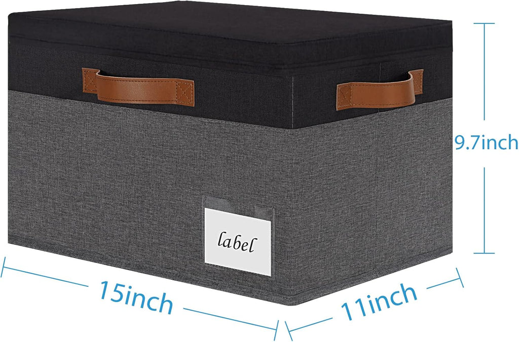 Large Storage Bins with Lids, Foldable Fabric Storage Baskets with Lids, Sturdy Storage Boxes with Labels and 3 PU