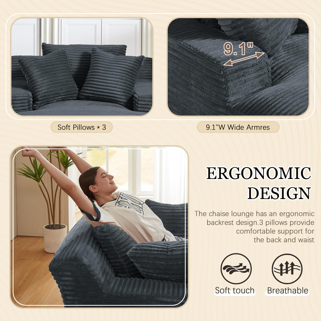Couch Chaise Lounge Chair Indoor, Boneless Sleeper Sofa Bed, Grey