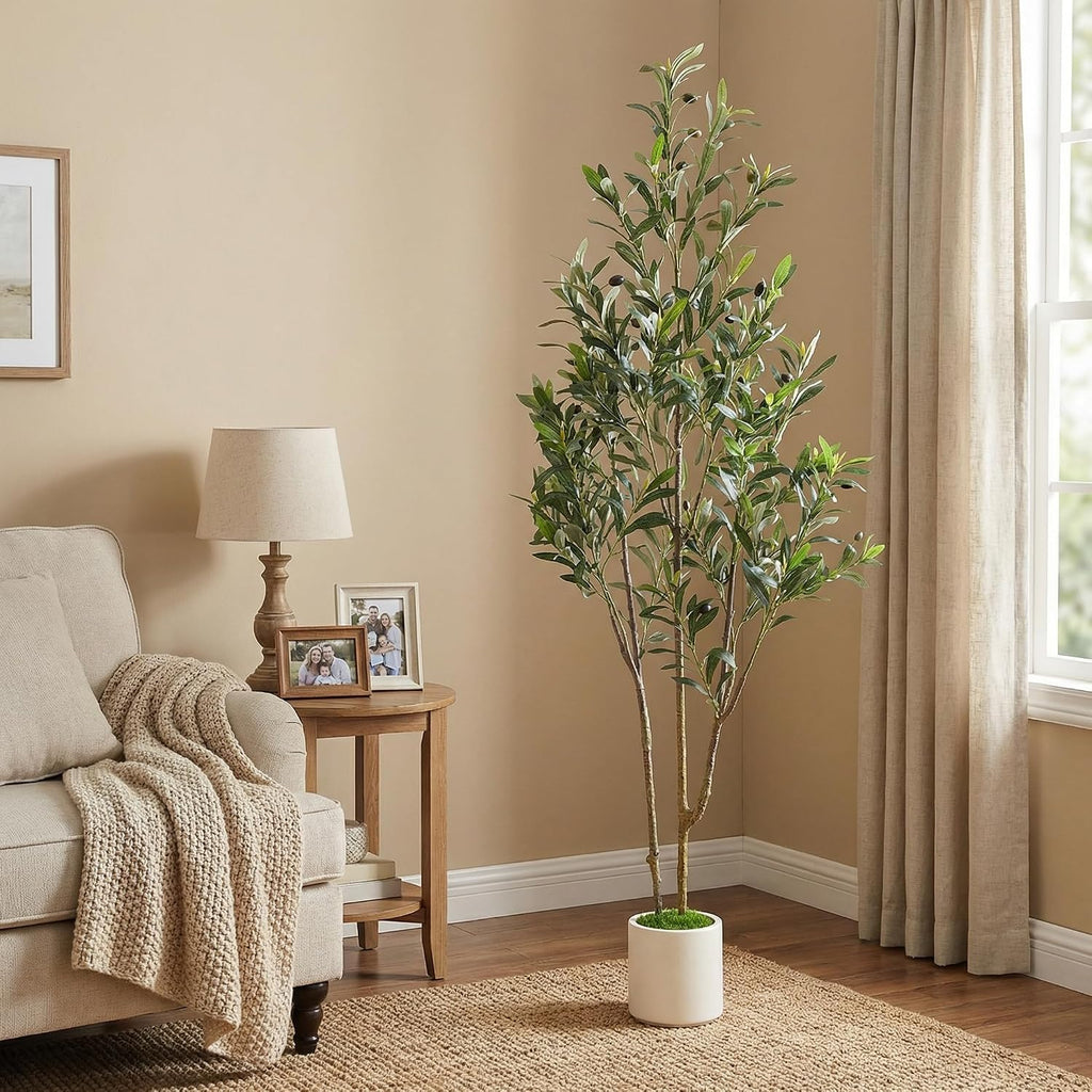 5ft Olive Trees Artificial Indoor & Outdoor, Faux Olive Tree with Lively Artificial Trunk and Lifelike Fruits, Fake