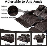 Home Theater Seating,Top-Grain Leather Recliner Sofa, Zero Gravity Power Reclining Couch with Ambient LED Lights