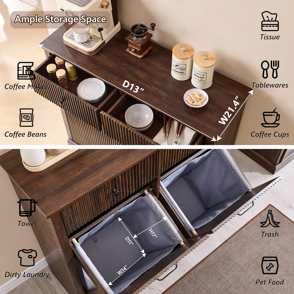 Double Tilt Out Laundry Hamper Cabinet, Modern Trash Cabinet, Brown